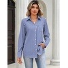 Zeagoo Blouses for Women Long Sleeve Dressy Casual Button Down Shirts(White Blue Striped)