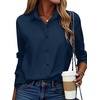 Zeagoo Button Down Shirt Women Long Sleeve Blouses Casual Tops Work Outfits(C-navy Blue-stain Shield)