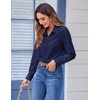 Zeagoo Button Down Shirts for Women Dressy Printed Long Sleeve Blouse(A Navy Blue)