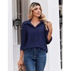 Zeagoo Button Down Shirts for Women Dressy Printed Long Sleeve Blouse(A Navy Blue)