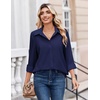 Zeagoo Button Down Shirts for Women Dressy Printed Long Sleeve Blouse(A Navy Blue)