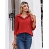 Zeagoo Button Down Shirts for Women Dressy Printed Long Sleeve Blouse(A Red)