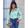 Zeagoo Button Down Shirts for Women Dressy Printed Long Sleeve Blouse(Blue Floral)