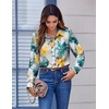 Zeagoo Button Down Shirts for Women Dressy Printed Long Sleeve Blouse(Dh637)