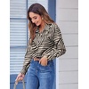 Zeagoo Button Down Shirts for Women Dressy Printed Long Sleeve Blouse(Irregular Stripe)