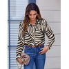 Zeagoo Button Down Shirts for Women Dressy Printed Long Sleeve Blouse(Irregular Stripe)