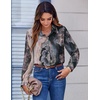 Zeagoo Button Down Shirts for Women Dressy Printed Long Sleeve Blouse(Khaki Marble Print)