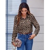 Zeagoo Button Down Shirts for Women Dressy Printed Long Sleeve Blouse(Leopard)