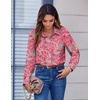 Zeagoo Button Down Shirts for Women Dressy Printed Long Sleeve Blouse(Mz750)