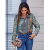 Zeagoo Button Down Shirts for Women Dressy Printed Long Sleeve Blouse(Mz779)