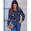 Zeagoo Button Down Shirts for Women Dressy Printed Long Sleeve Blouse(Navy White Floral)