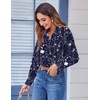 Zeagoo Button Down Shirts for Women Dressy Printed Long Sleeve Blouse(Navy White Floral)