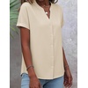 Zeagoo Button Down Shirts for Women Short Sleeve Tops V Neck Collar Blouses Business Casual Outfits(Beige)