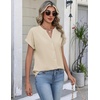 Zeagoo Button Down Shirts for Women Short Sleeve Tops V Neck Collar Blouses Business Casual Outfits(Beige)