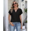 Zeagoo Button Down Shirts for Women Short Sleeve Tops V Neck Collar Blouses Business Casual Outfits(Black)