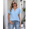 Zeagoo Button Down Shirts for Women Short Sleeve Tops V Neck Collar Blouses Business Casual Outfits(Light Blue)