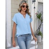 Zeagoo Button Down Shirts for Women Short Sleeve Tops V Neck Collar Blouses Business Casual Outfits(Light Blue)