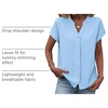 Zeagoo Button Down Shirts for Women Short Sleeve Tops V Neck Collar Blouses Business Casual Outfits(Light Blue)
