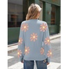 Zeagoo Sweaters for Women Fall Fashion 2025 Trendy Long Sleeve Turtleneck Pullover Lantern Knit Sweater Tops(Blue-flower)