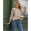 Zeagoo Sweaters for Women Fall Fashion 2025 Trendy Long Sleeve Turtleneck Pullover Lantern Knit Sweater Tops(Flower Khaki)