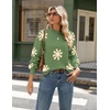 Zeagoo Sweaters for Women Fall Fashion 2025 Trendy Long Sleeve Turtleneck Pullover Lantern Knit Sweater Tops(Green-flower)