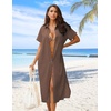 Zeagoo Women Dresses Summer Casual Short Sleeve Button Down Shirt Dresses 2026 Beach Cover Up with Pockets(Borwn)