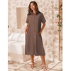Zeagoo Women Dresses Summer Casual Short Sleeve Button Down Shirt Dresses 2026 Beach Cover Up with Pockets(Borwn)