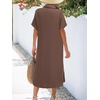 Zeagoo Women Dresses Summer Casual Short Sleeve Button Down Shirt Dresses 2026 Beach Cover Up with Pockets(Borwn)
