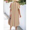 Zeagoo Women Dresses Summer Casual Short Sleeve Button Down Shirt Dresses 2026 Beach Cover Up with Pockets(Khaki Stripe)