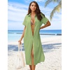 Zeagoo Women Dresses Summer Casual Short Sleeve Button Down Shirt Dresses 2026 Beach Cover Up with Pockets(Light Green)