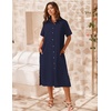 Zeagoo Women Dresses Summer Casual Short Sleeve Button Down Shirt Dresses 2026 Beach Cover Up with Pockets(Navy Blue)