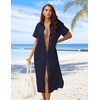 Zeagoo Women Dresses Summer Casual Short Sleeve Button Down Shirt Dresses 2026 Beach Cover Up with Pockets(Navy Blue)