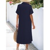 Zeagoo Women Dresses Summer Casual Short Sleeve Button Down Shirt Dresses 2026 Beach Cover Up with Pockets(Navy Blue)
