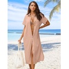Zeagoo Women Dresses Summer Casual Short Sleeve Button Down Shirt Dresses 2026 Beach Cover Up with Pockets(Pink)