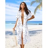 Zeagoo Women Dresses Summer Casual Short Sleeve Button Down Shirt Dresses 2026 Beach Cover Up with Pockets(White Print)