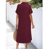 Zeagoo Women Dresses Summer Casual Short Sleeve Button Down Shirt Dresses 2026 Beach Cover Up with Pockets(Wine Red)