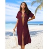 Zeagoo Women Dresses Summer Casual Short Sleeve Button Down Shirt Dresses 2026 Beach Cover Up with Pockets(Wine Red)