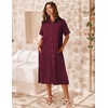 Zeagoo Women Dresses Summer Casual Short Sleeve Button Down Shirt Dresses 2026 Beach Cover Up with Pockets(Wine Red)