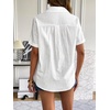 Zeagoo Women Linen Button Down Shirt Rolled Cuffed Short Sleeve Blouse Ladies Summer Casual V Neck Beach Cotton Tops(Aa-white)