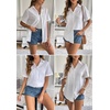 Zeagoo Women Linen Button Down Shirt Rolled Cuffed Short Sleeve Blouse Ladies Summer Casual V Neck Beach Cotton Tops(Aa-white)