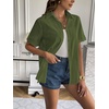 Zeagoo Women Linen Button Down Shirt Rolled Cuffed Short Sleeve Blouse Ladies Summer Casual V Neck Beach Cotton Tops(Army Green)