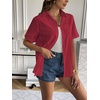 Zeagoo Women Linen Button Down Shirt Rolled Cuffed Short Sleeve Blouse Ladies Summer Casual V Neck Beach Cotton Tops(Bordeaux Red)