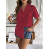 Zeagoo Women Linen Button Down Shirt Rolled Cuffed Short Sleeve Blouse Ladies Summer Casual V Neck Beach Cotton Tops(Bordeaux Red)