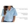 Zeagoo Women Linen Button Down Shirt Rolled Cuffed Short Sleeve Blouse Ladies Summer Casual V Neck Beach Cotton Tops(C-sea Blue)