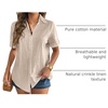 Zeagoo Women Linen Button Down Shirt Rolled Cuffed Short Sleeve Blouse Ladies Summer Casual V Neck Beach Cotton Tops(D-light Khaki)