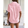 Zeagoo Women Linen Button Down Shirt Rolled Cuffed Short Sleeve Blouse Ladies Summer Casual V Neck Beach Cotton Tops(E-soft Pink)