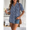 Zeagoo Women Linen Button Down Shirt Rolled Cuffed Short Sleeve Blouse Ladies Summer Casual V Neck Beach Cotton Tops(Floral Blue)