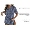 Zeagoo Women Linen Button Down Shirt Rolled Cuffed Short Sleeve Blouse Ladies Summer Casual V Neck Beach Cotton Tops(Floral Blue)