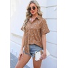 Zeagoo Women Linen Button Down Shirt Rolled Cuffed Short Sleeve Blouse Ladies Summer Casual V Neck Beach Cotton Tops(Floral Brown)