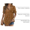 Zeagoo Women Linen Button Down Shirt Rolled Cuffed Short Sleeve Blouse Ladies Summer Casual V Neck Beach Cotton Tops(Floral Brown)